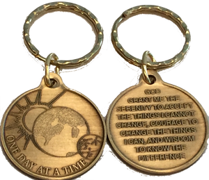 Universe One Day At A Time Bronze Keychain With Serenity Prayer - RecoveryChip