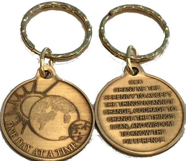 Universe One Day At A Time Bronze Keychain With Serenity Prayer - RecoveryChip