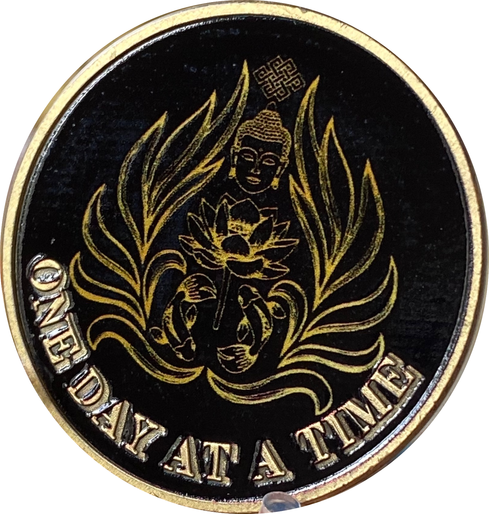 Buddha Black Lotus One Day at A Time Medallion Serenity Prayer Chip…