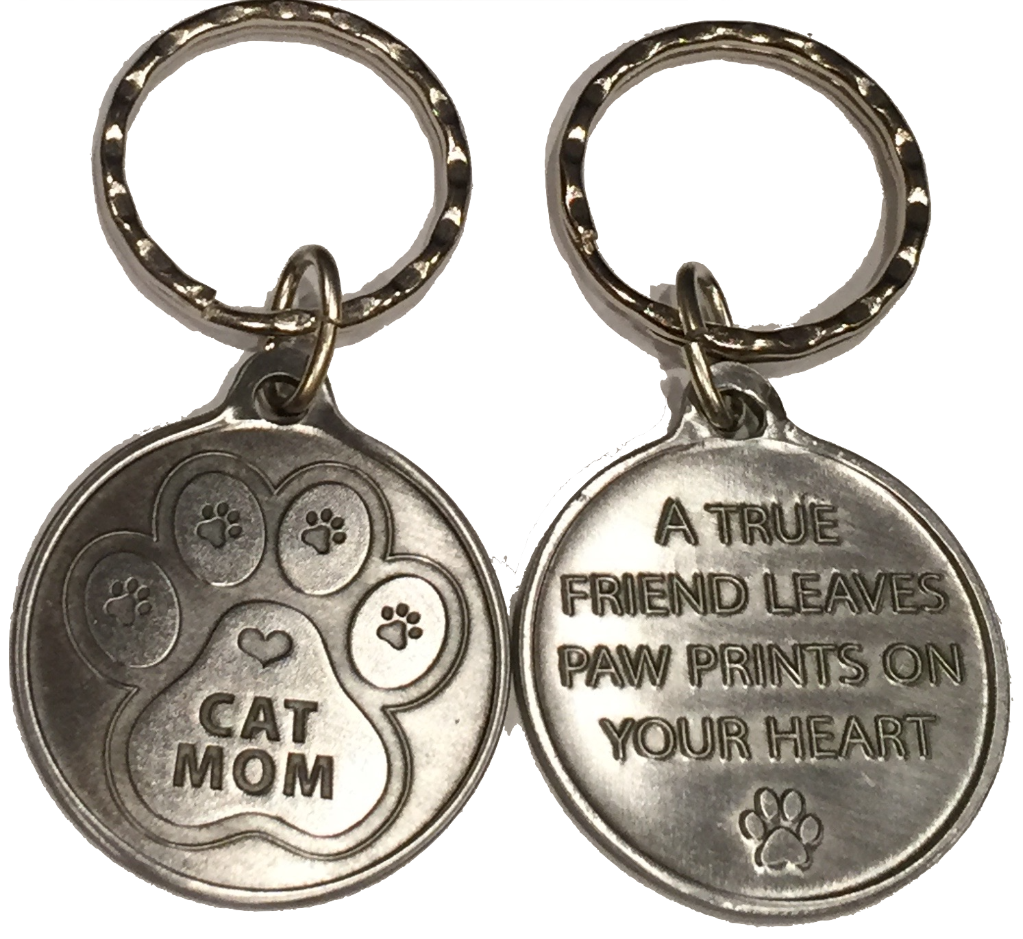 Cat Mom - A True Friend Pet Keychain Pewter Color RecoveryChip Design - RecoveryChip