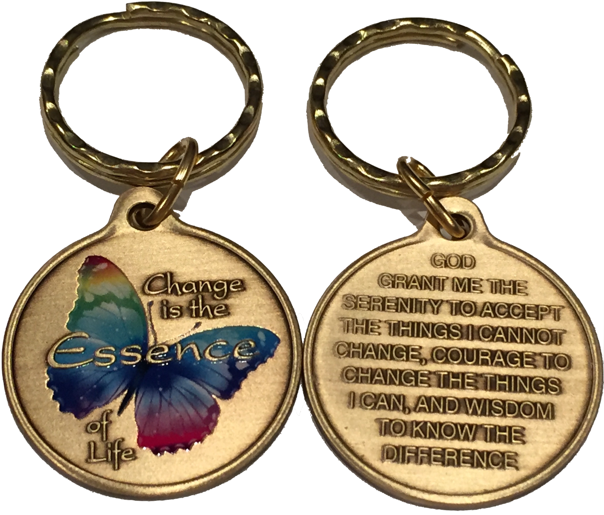 Change Is The Essence of Life Color Butterfly Bronze Serenity Prayer Keychain - RecoveryChip