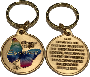 Change Is The Essence of Life Color Butterfly Bronze Serenity Prayer Keychain - RecoveryChip