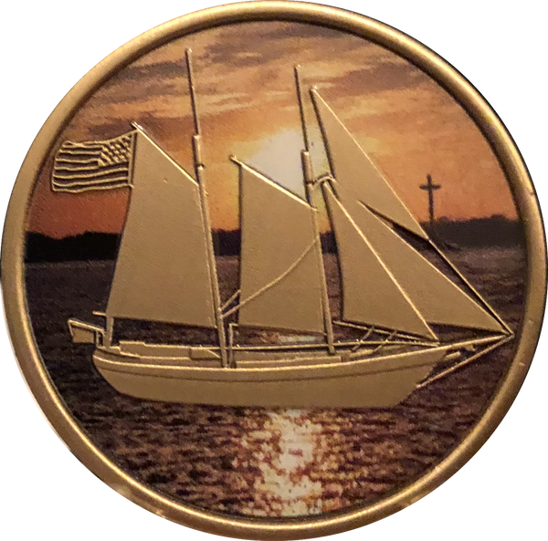 Sailing We Can't Control The Wind We Can Only Adjust Our Sails Color Medallion Schooner Sailboat Chip - RecoveryChip
