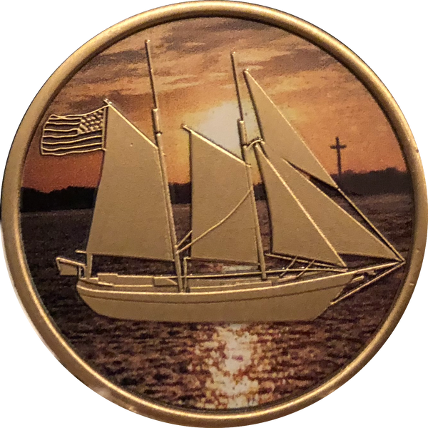 Sailing We Can't Control The Wind We Can Only Adjust Our Sails Color Medallion Schooner Sailboat Chip - RecoveryChip