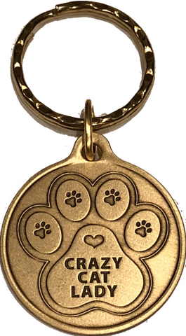 Crazy Cat Lady - A True Friend Dog Pet Keychain Bronze RecoveryChip Design - RecoveryChip