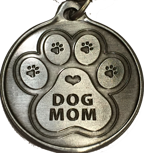 Dog Mom Keychain - A True Friend Leaves Paw Prints On Your Heart - Pewter Color