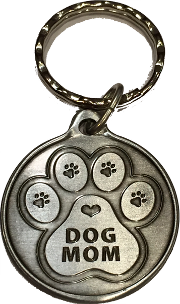 Dog Mom Keychain - A True Friend Leaves Paw Prints On Your Heart - Pewter Color