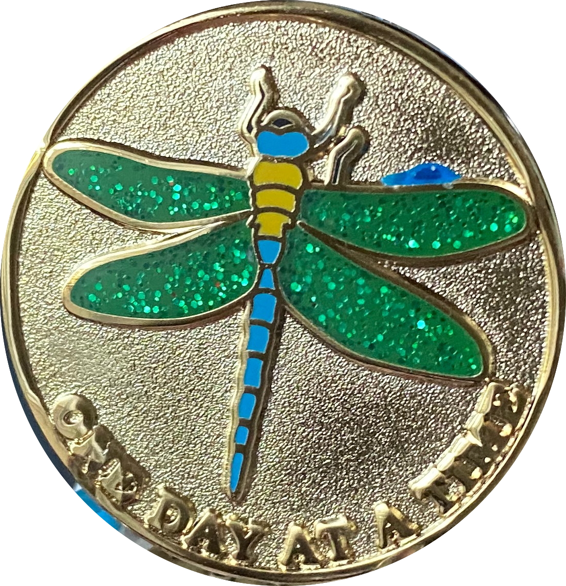 Green Glitter Dragonfly One Day At A Time Medallion With Serenity Prayer