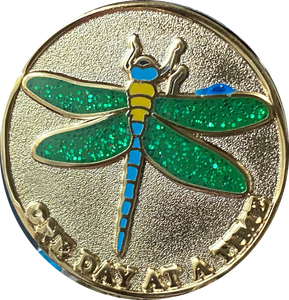 Green Glitter Dragonfly One Day At A Time Medallion With Serenity Prayer