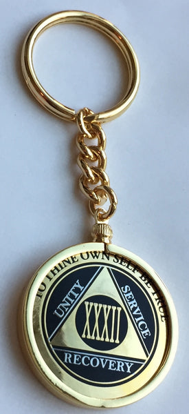 1 - 45 Year Elegant Black Gold AA Medallion & Gold Plated Keychain Holder