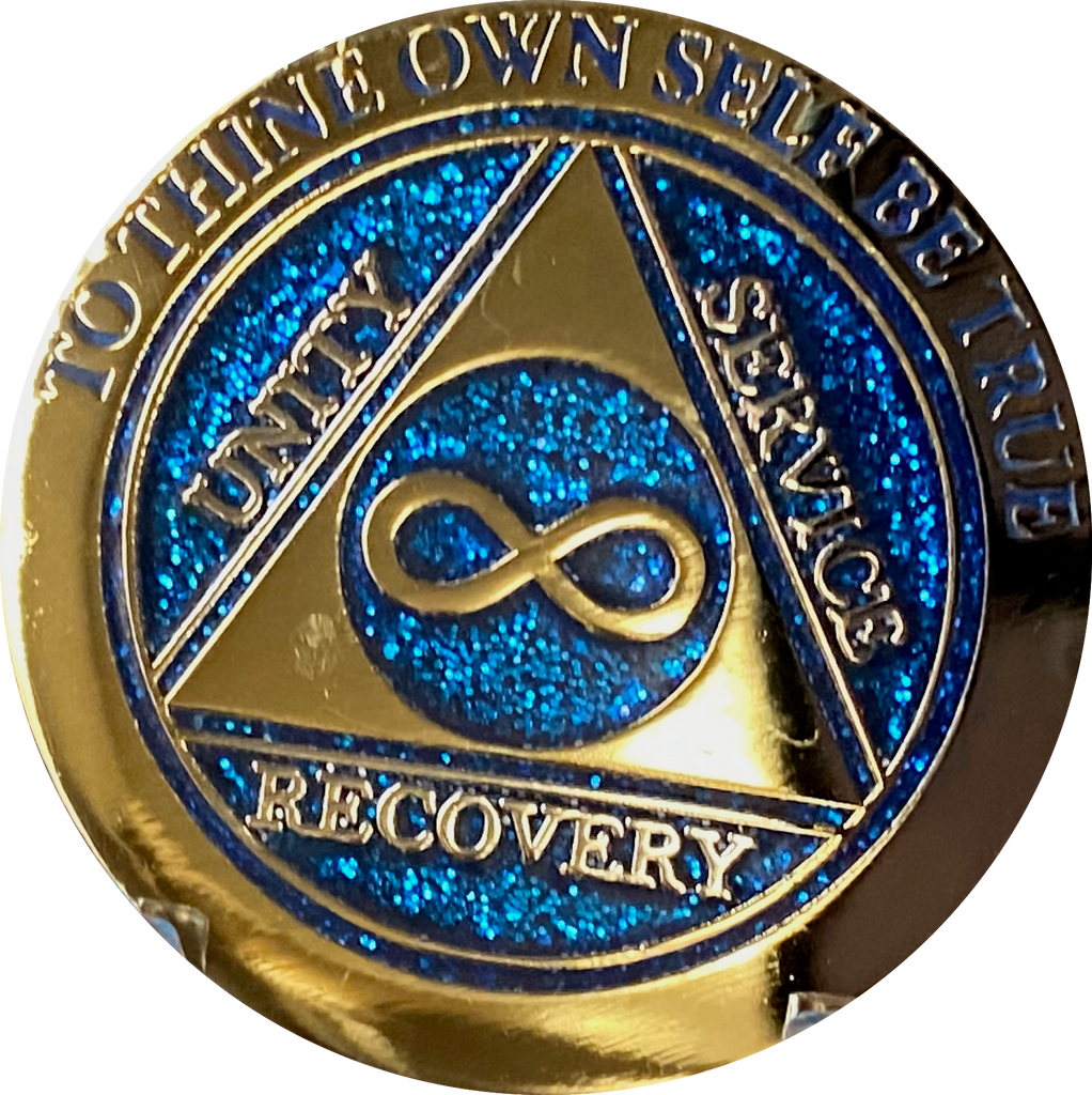 Aa Infinity Infinity Eternal AA Medallion Elegant Blue Glitter Gold Sobriety Chip ...