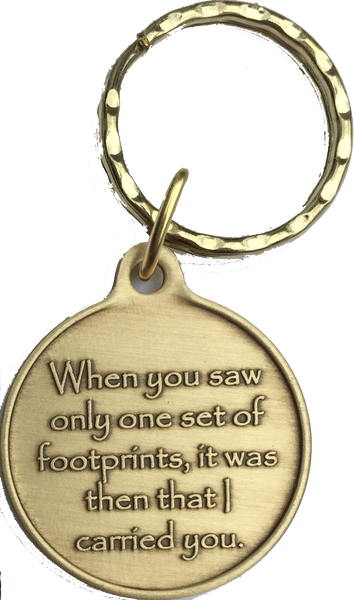 Foot Prints In The Sand Tropical Blue on Bronze It Was Then That I Carried You Keychain - RecoveryChip