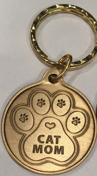 Cat Mom Bronze Keychain - A True Friend Leaves Paw Prints On Your Heart