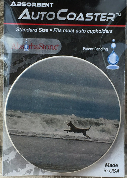 Beach Dog Playing In Surf Absorbent Stone Car Auto Coaster 2.5" St Augustine Cup Holder - RecoveryChip