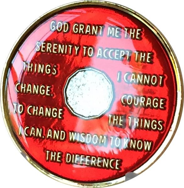 One Day At A Time Praying Hands Mandarin Red & Gold Plated Nickel Tri-Plated AA Alcoholics Anonymous Medallion Sobriety Chip Years 1 2 3 4 5 6 7 8 9 10 11 12 Year 1-12 BSP - RecoveryChip
