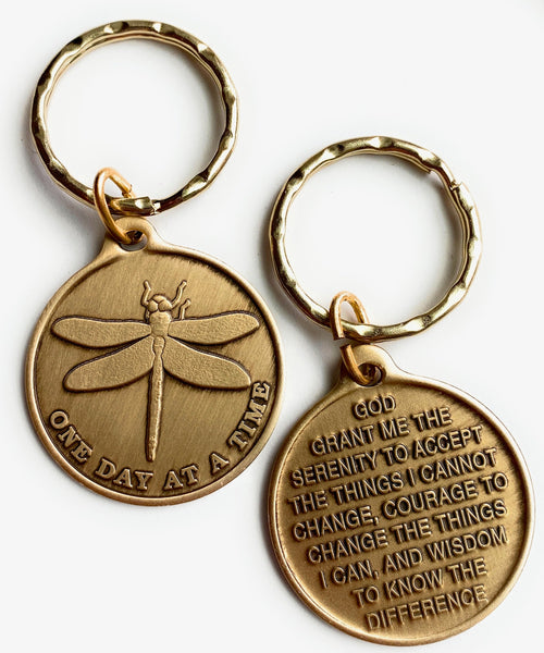 Dragonfly One Day At A Time Keychain With Serenity Prayer