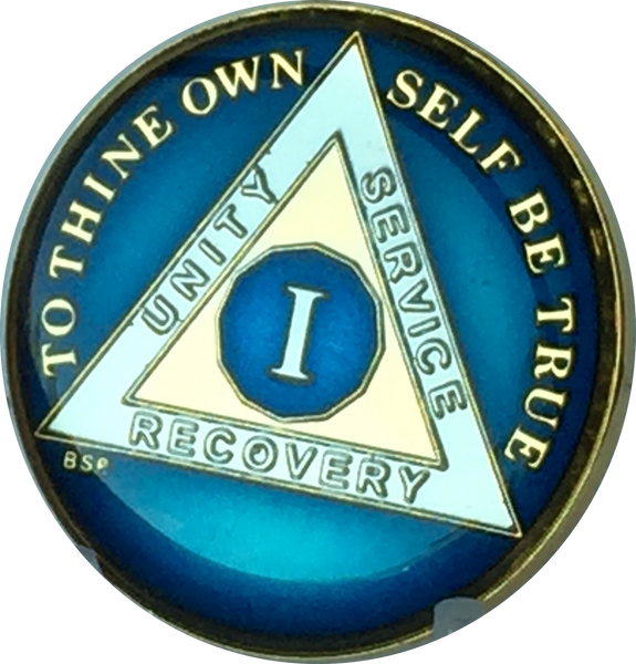 Midnight Blue AA Medallion Chip Tri-Plate Gold & Nickel Plated Year 1-15 Years BSP - RecoveryChip