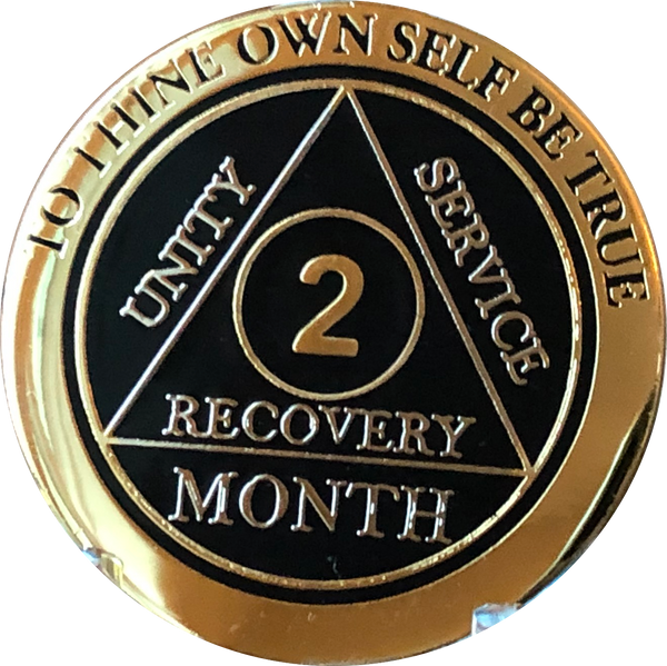 1 2 3 6 9 or 18 Month AA Medallion Elegant Black Gold and Silver Plated Sobriety Chip - RecoveryChip