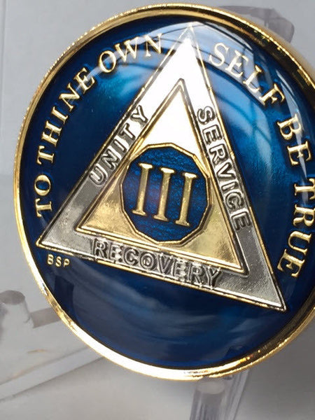 Midnight Blue AA Medallion Chip Tri-Plate Gold & Nickel Plated Year 1-15 Years BSP - RecoveryChip