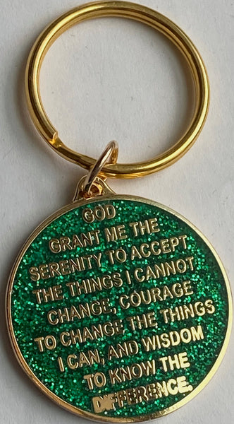 Dragonfly Green Glitter and Gold One Day At A Time Keychain