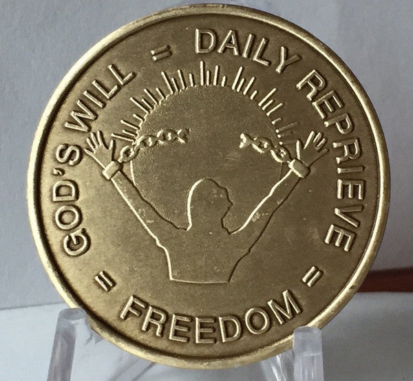 Bulk Lot 25 Units - God's Will = Daily Reprieve = Freedom - AA Alcoholics Anonymous Spiritual Condition Bronze Sobriety Medallion RecoveryChip Design - RecoveryChip