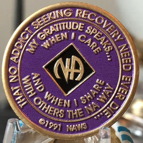 Offical NA Triplate Purple & White Color Narcotics Anonymous Medallion 18 Month Year 1 - 50 - RecoveryChip