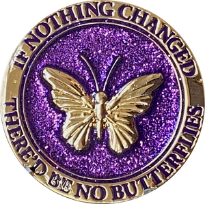 Butterfly If Nothing Changed There'd Be No Butterflies Reflex Purple Glitter Gold Plated Medallion