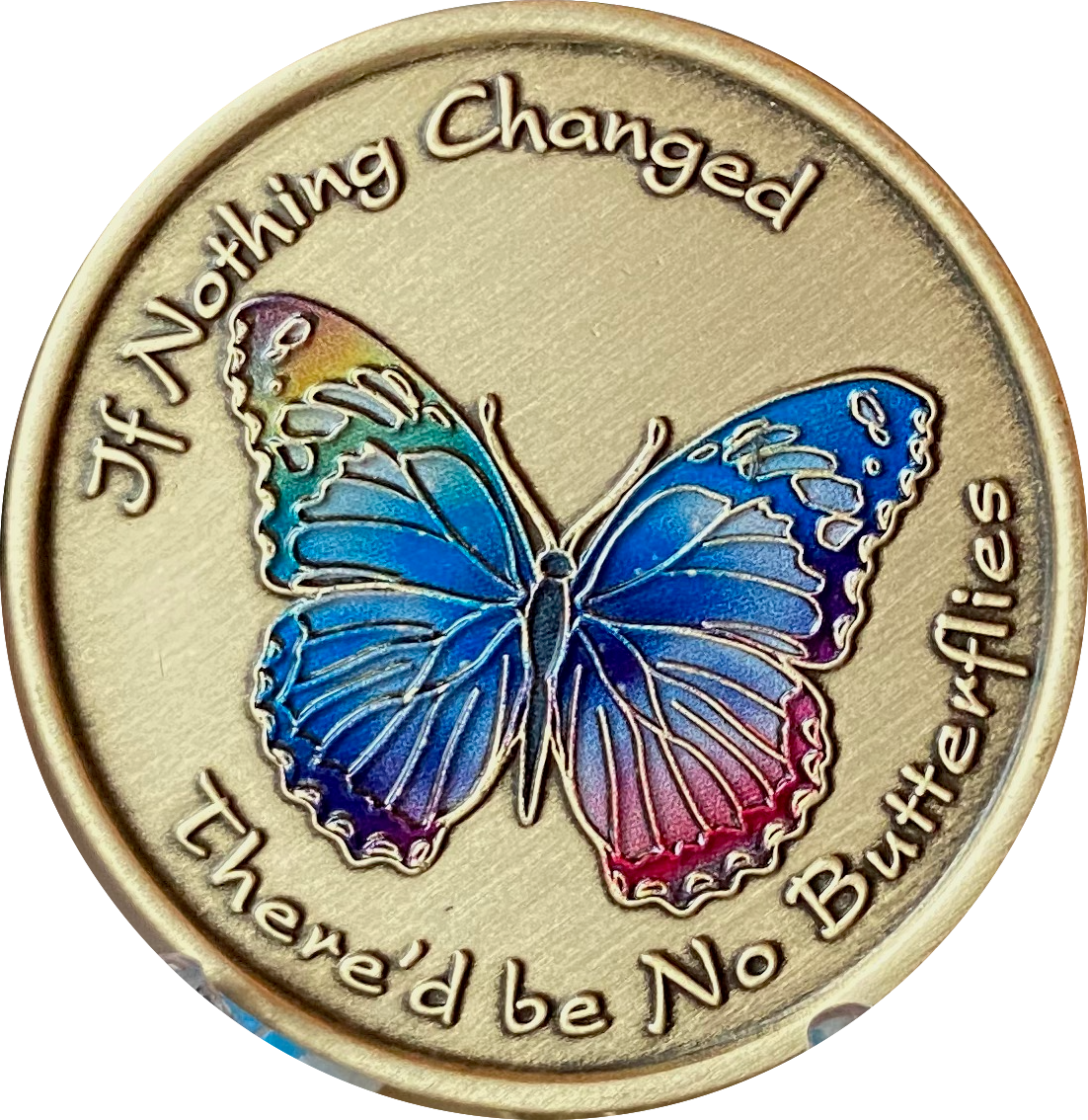 If Nothing Changed There'd Be No Butterflies Color Rainbow Serenity Prayer Medallion