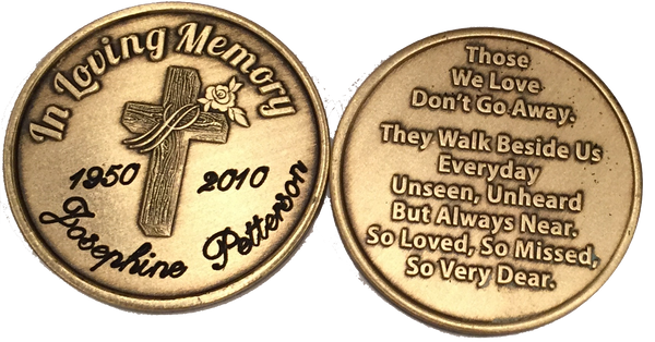 Engraved In Loving Memory Rose Cross Bronze Memorial Medallion Personalized Coin - RecoveryChip