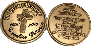 Engraved In Loving Memory Rose Cross Bronze Memorial Medallion Personalized Coin - RecoveryChip