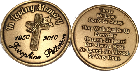 Engraved In Loving Memory Rose Cross Bronze Memorial Medallion Personalized Coin - RecoveryChip