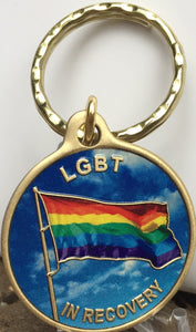 LGBT In Recovery Bronze Rainbow Flag Color Sobriety Keychain AA NA - RecoveryChip