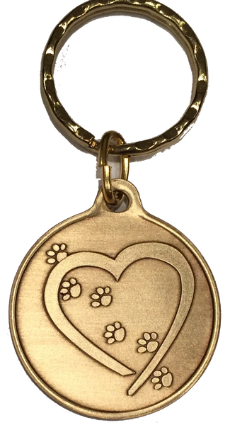 Live Love Bark Dog Bone Pet Heart Bronze Keychain Paw Print Design - RecoveryChip