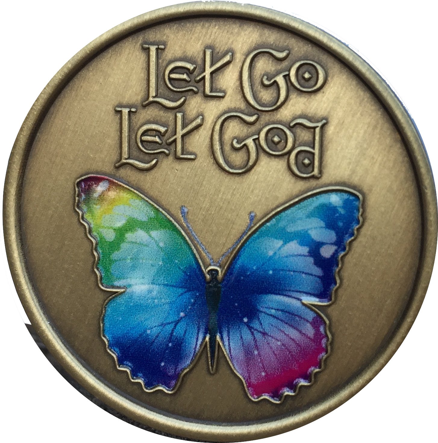 Let Go Let God Color Butterfly Bronze Serenity Prayer Medallion Chip - RecoveryChip