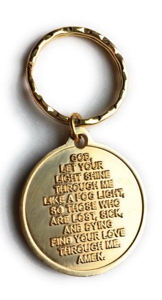 Fog Light Prayer Light House Keychain Clean Glossy Bronze - RecoveryChip