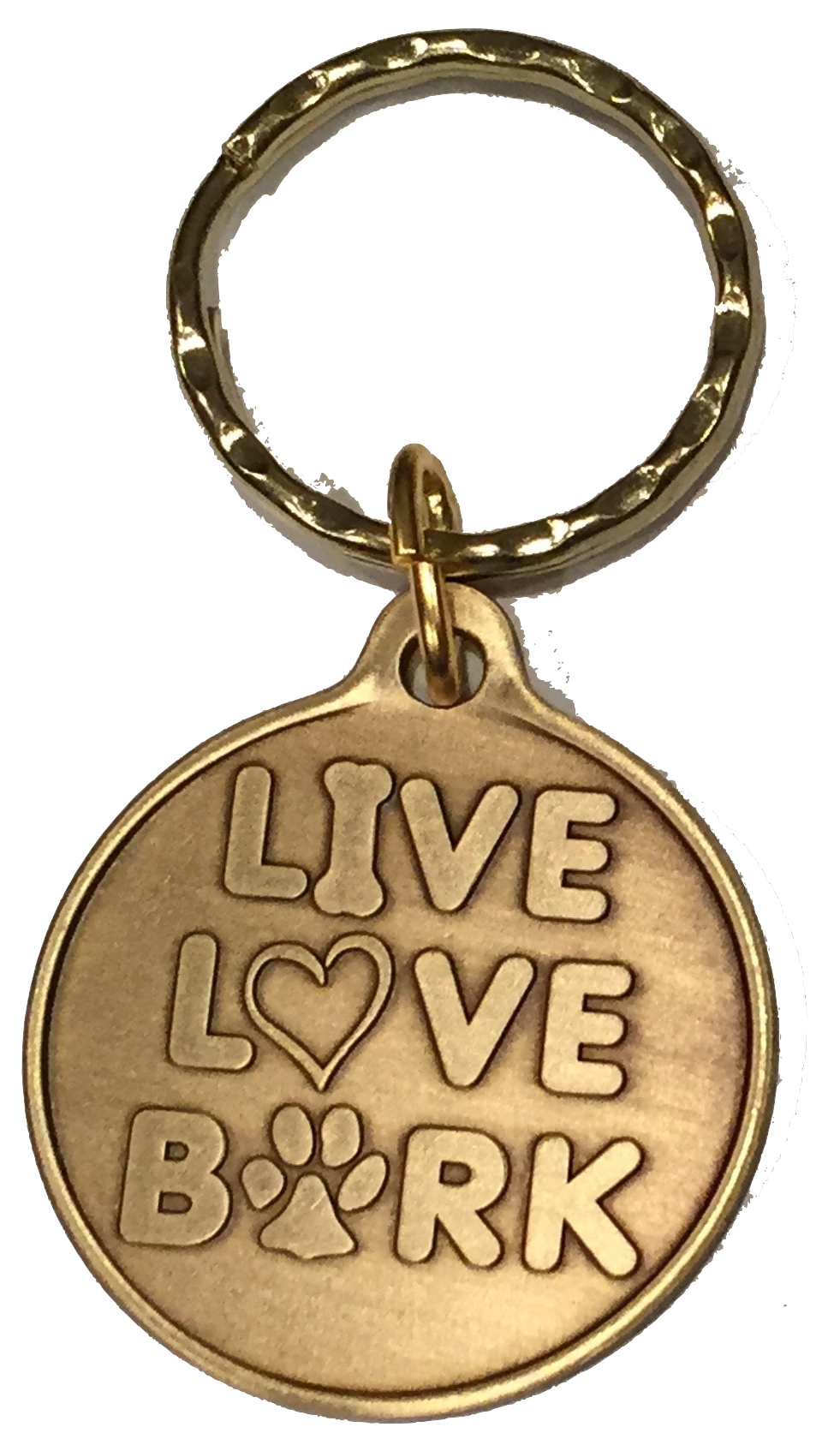 Live Love Bark Dog Bone Pet Heart Bronze Keychain Paw Print Design - RecoveryChip