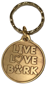 Live Love Bark Dog Bone Pet Heart Bronze Keychain Paw Print Design - RecoveryChip