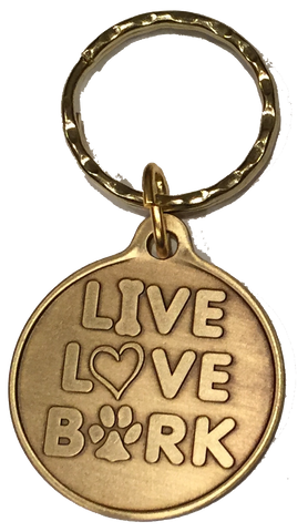 Live Love Bark Dog Bone Pet Heart Bronze Keychain Paw Print Design - RecoveryChip