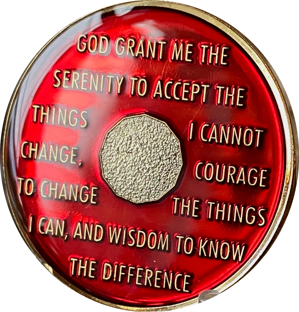 1 - 10 AA Medallion Mandarin Metallic Red Tri-Plate Sobriety Chip