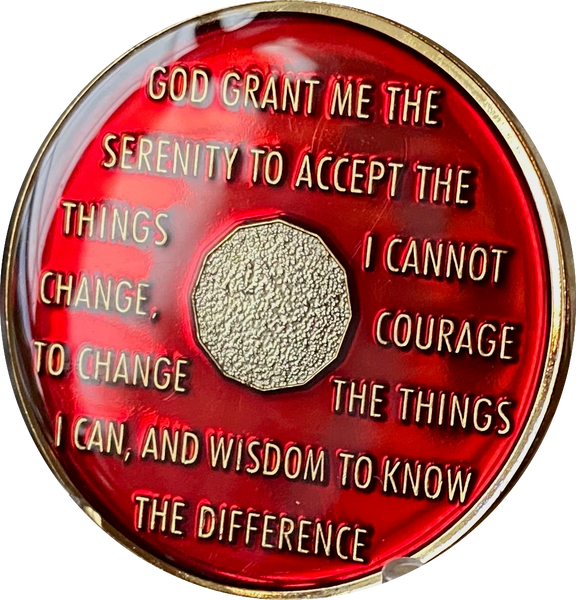 1 - 10 AA Medallion Mandarin Metallic Red Tri-Plate Sobriety Chip
