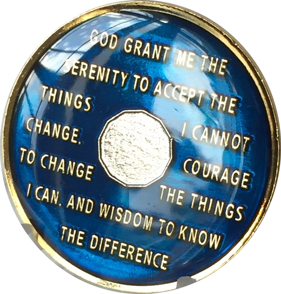 Midnight Blue AA Medallion Chip Tri-Plate Gold & Nickel Plated Year 1-15 Years BSP - RecoveryChip