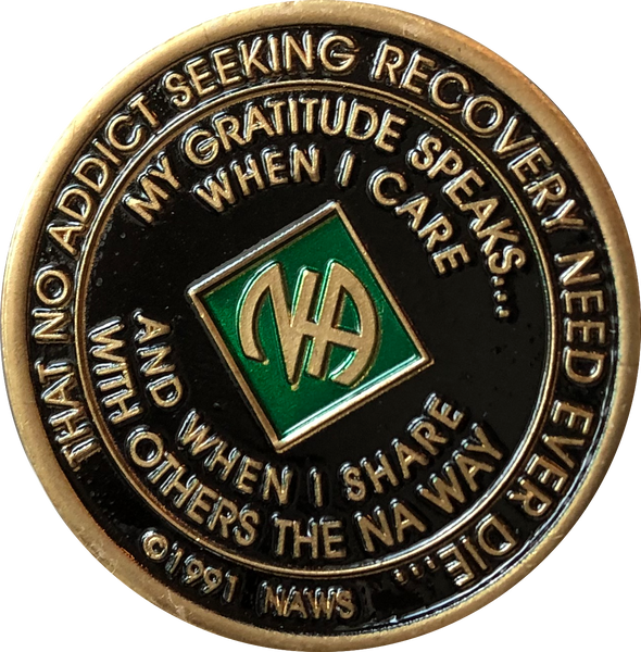 Offical NA Tri-Plate Green Pearl & Black Color Narcotics Anonymous Medallions 18 Month Year 1 - 50 - RecoveryChip