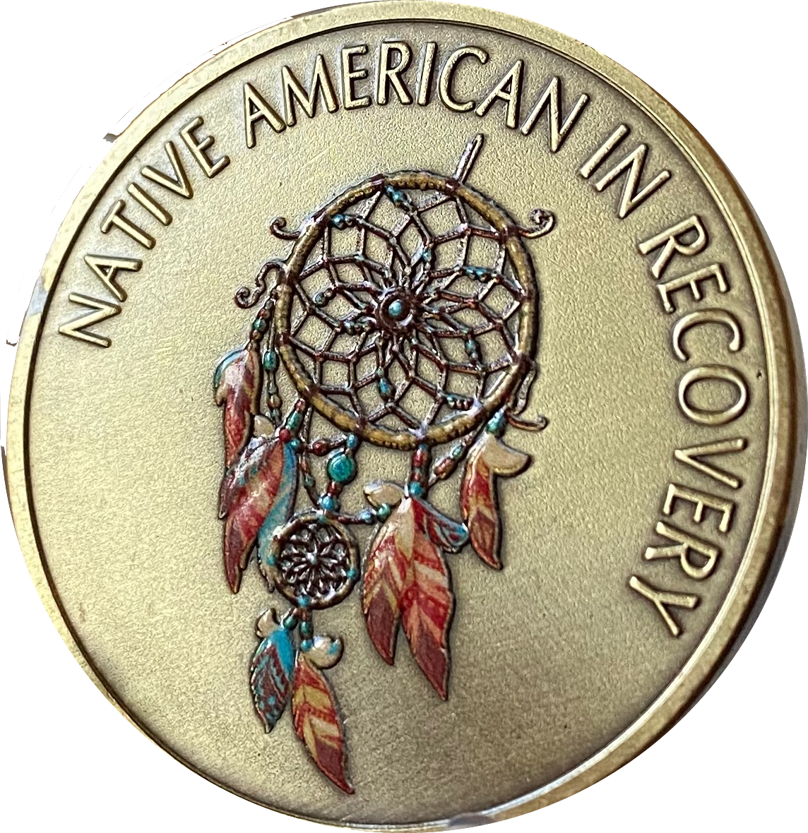 Native American in Recovery Color Dreamcatcher Medallion Blessing Prayer Sobriety Chip