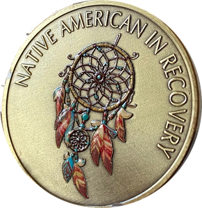 Native American in Recovery Color Dreamcatcher Medallion Blessing Prayer Sobriety Chip