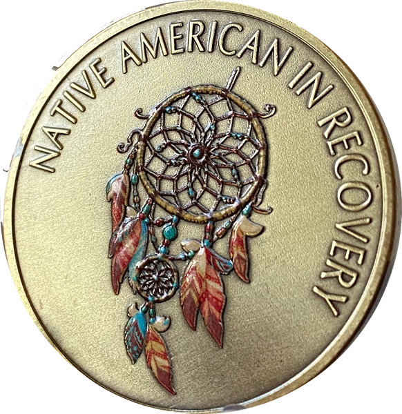 Native American in Recovery Color Dreamcatcher Medallion Blessing Prayer Sobriety Chip