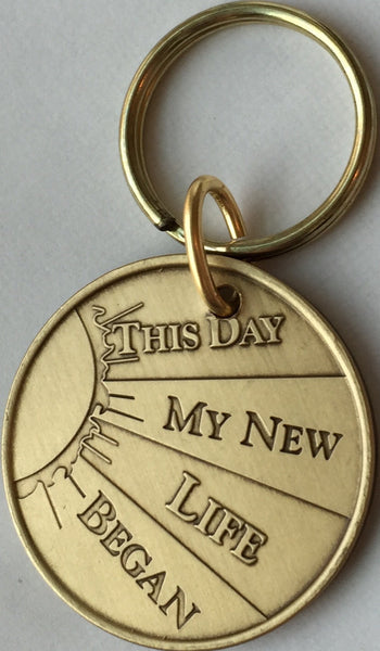 Personalized Engraved Sobriety Medallion Keychain Sober Date AA NA Bronze Recovery Gift - RecoveryChip