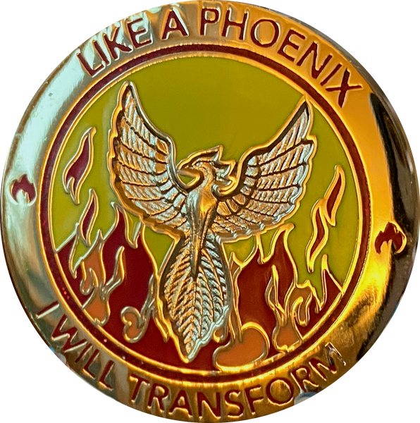 Like A Phoenix I Will Transform Gold Plated Flames Ashes Serenity Prayer Medallion Coin