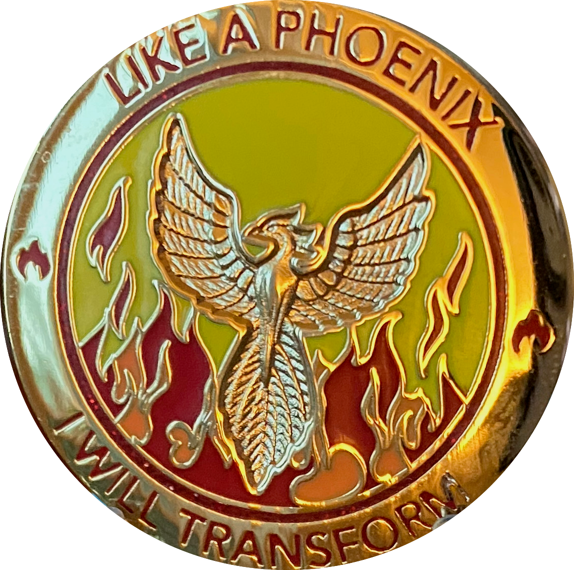 Like A Phoenix I Will Transform Gold Plated Flames Ashes Serenity Prayer Medallion Coin