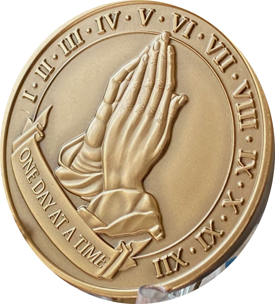 Praying Hands One Day At A Time Premium Bronze Medallion Serenity Prayer Coin