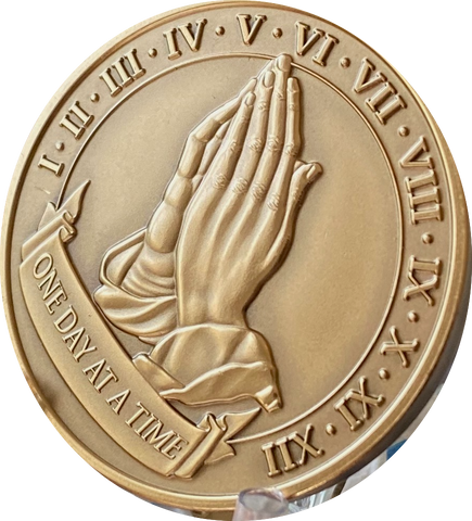 Praying Hands One Day At A Time Premium Bronze Medallion Serenity Prayer Coin